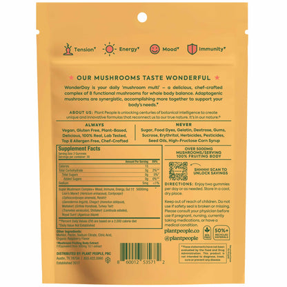 Plant People WonderDay Mushroom Gummies for Energy, Raspberry, 60ct