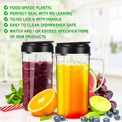 2 Pack Magic Bullet Blender Cups Tall 22oz Cup with Flip Top To-Go Lid Replacement Part