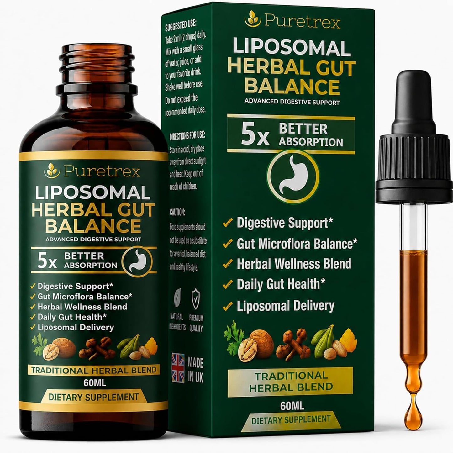 Liposomal Herbal Liquid Drops 2 fl oz., Black Walnut Wormwood Clove Oregano Pumpkin Seed Papaya PAU D’Arco, Plant Based Daily Supplement, Clean Formula