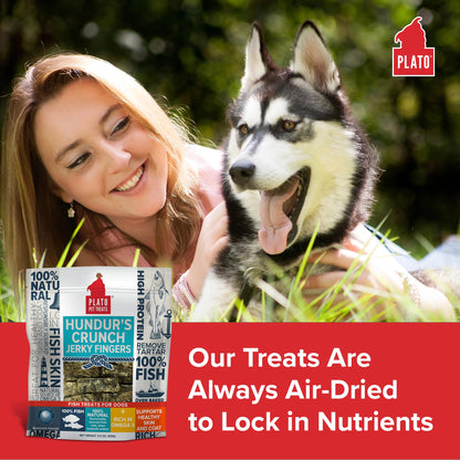 Plato Single Ingredient Wild-Caught Cod Skin Bites Dog Treats, Air-Dried Omega-Rich Skin & Coat Support, 10 oz