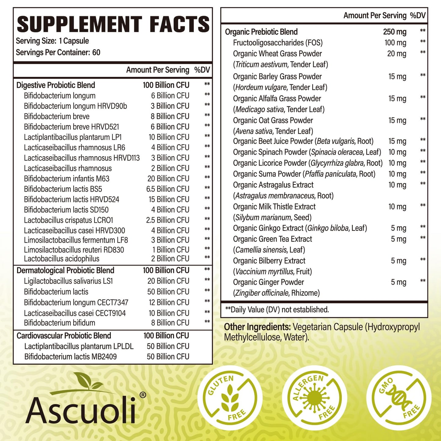 Prebiotics and Probiotics - 300 Billion CFU, 24 Probiotic+15 Herbs, 60 Caps | Probiotics for gut health, Immune & Digestive, Bloating - Probiotics for Women & Men