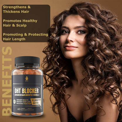 DHT Blocker Gummies Hair Growth Supplement, Super Potency Saw Palmetto & Biotin 10000 mcg for Women & Men, Plus 12 Proprietary Blend - Prevent Hair Loss, Blocking DHT Receptors, Balance
