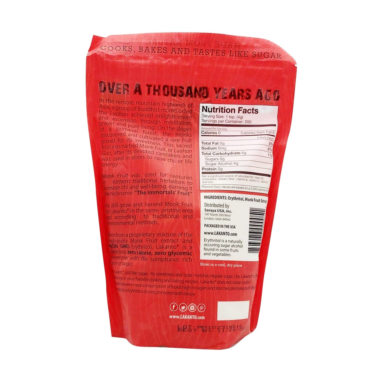 Lakanto Monk Fruit Sweetener All Natural Sugar Substitute, Golden,28.22 Ounce, 1.76 Pound (Pack of 1)