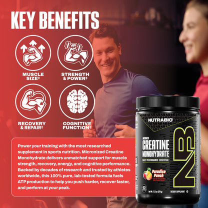 NutraBio Pure Micronized Creatine Monohydrate Powder Supplement, Unflavored, (300 g) - Supports Bulk Muscle Energy, Recovery, and Strength - HPLC Tested Creatine Powder Supplement for Men and Women