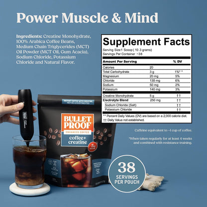 Bulletproof Coffee + Creatine Instant Coffee, 5g Micronized Creatine Monohydrate with Electrolytes & MCT Oil, Clean Toxin-Tested Beans, Energy & Performance Support, 38 Servings