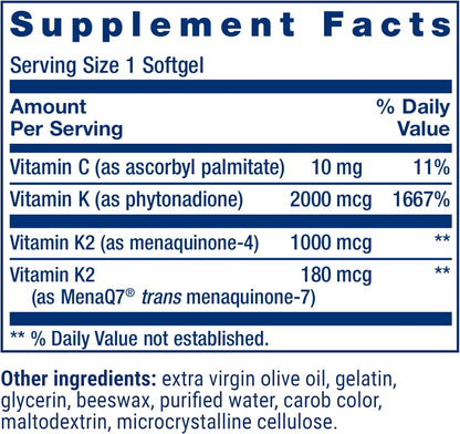 Life Extension Super K, Vitamin K Supplement, 2000 Mcg Vitamin K and 1180 Mcg Vitamin K2, Heart Health, Once-Daily, 90 Softgels | Vitamin K1, K2 MK-7 & K2 MK-4 for Heart & Arterial Health and Calcium Balance; 3-Month Supply, 1 Daily, Gluten-Free & Non-GMO