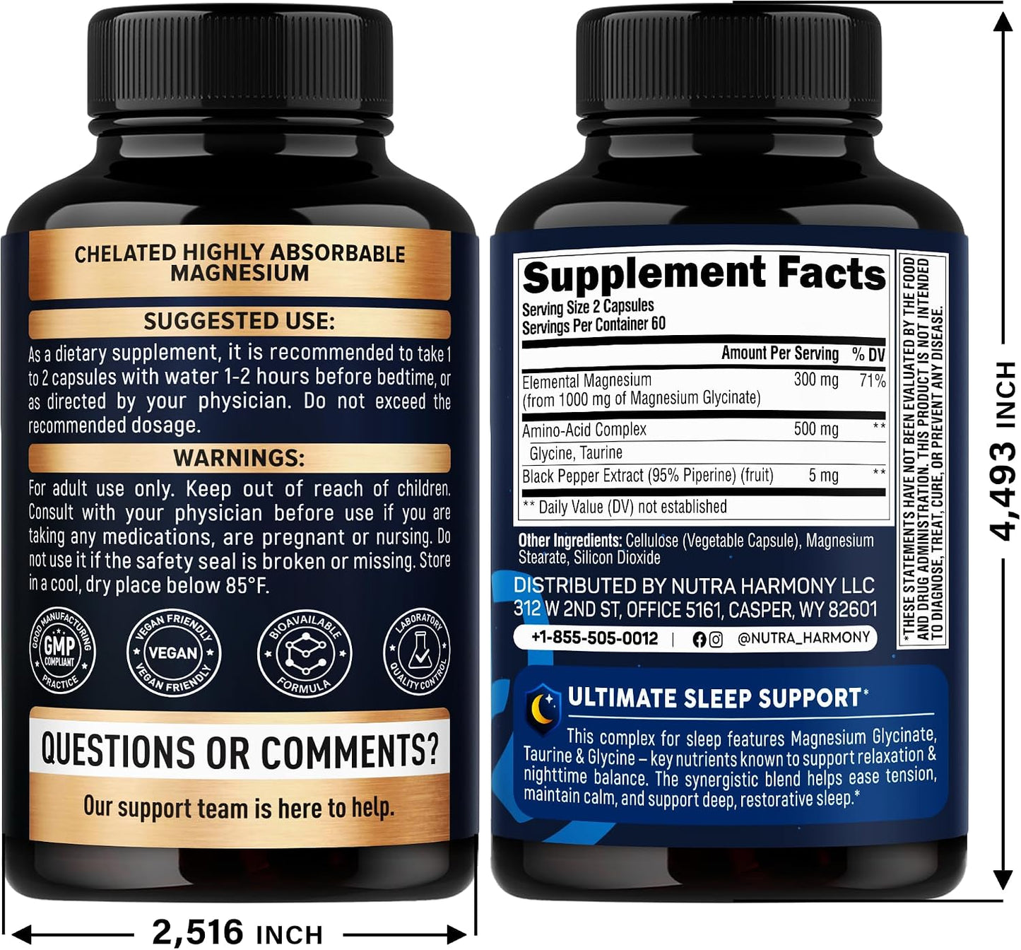Magnesium Glycinate - Sleep & Relaxation Support - Extra Strength Glycinate, Glycine & Taurine 1500 mg - Magnesium Supplement for Women & Men - Chelated & High Absorption - Lab Tested - 120 Capsules
