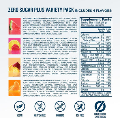 DripDrop Hydration Zero Sugar Plus Electrolyte Packets, Bundle, 16 Ct | Raspberry Lemonade, Watermelon, Tangerine, Tropical Punch, Strawberry Kiwi, Peach, Cherry Limeade, Wild Berry; Sugar Free