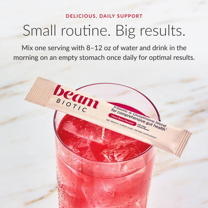 BEAM Biotic Probiotics for Women & Men – Gut Health for Women & Men, Digestive Health with Pre, Pro & Postbiotics + Glutathione, Daily Probiotic Drink for Bloating Relief, Blue Raspberry, 15 Servings