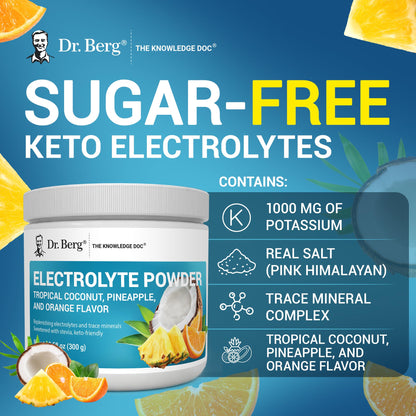 Dr. Berg Zero Sugar Hydration Keto Electrolyte Powder - Enhanced w/ 1000 mg of Potassium & Real Pink Himalayan Salt (NOT Table Salt) - Raspberry & Lemon Flavor Hydration Drink Supplement, 100 Servings