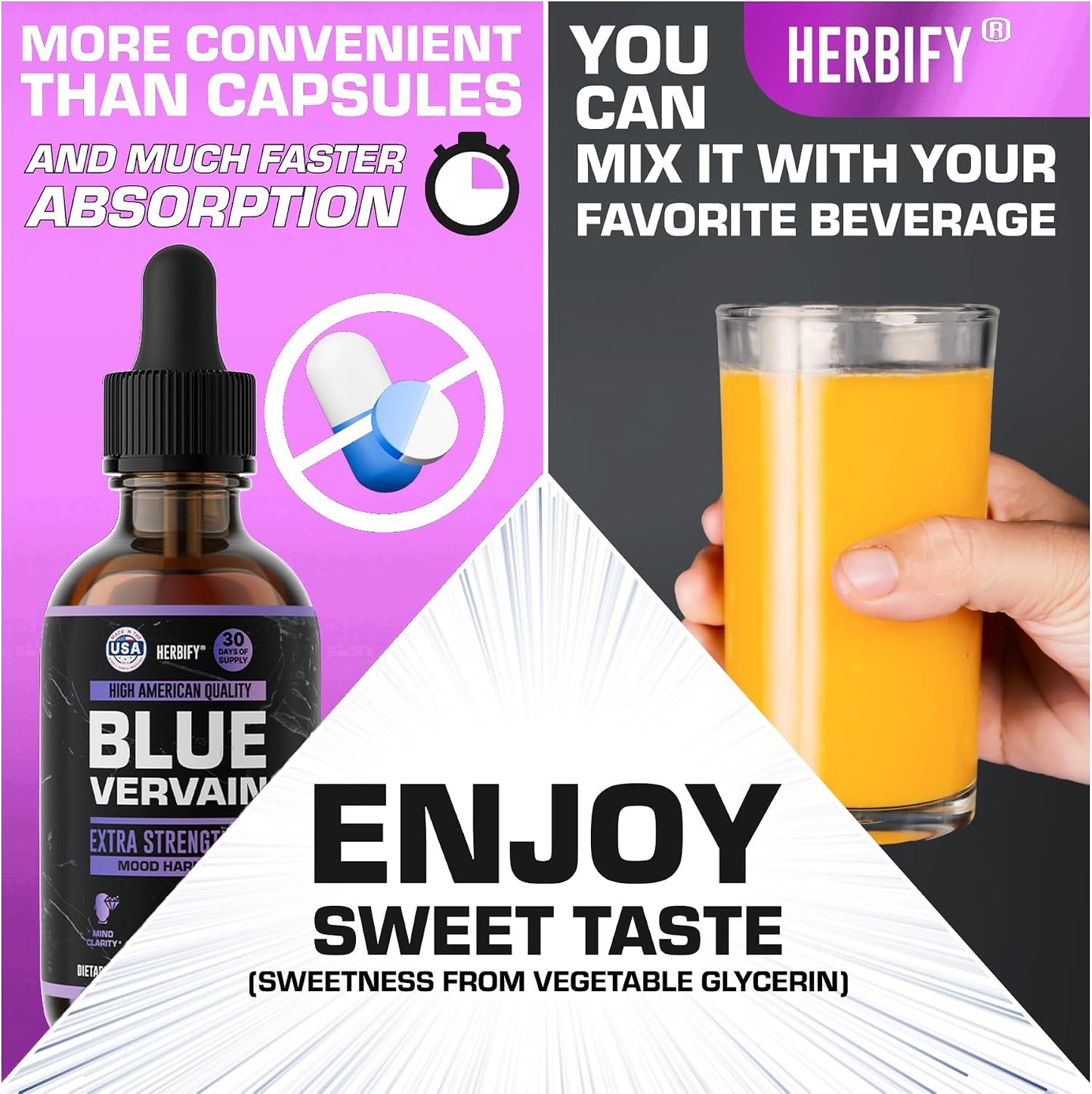 HERBIFY Blue Vervain Drops – Verbena Tincture – Vervain Supplement for Mood & Balance – Vervain Liquid Extract – Verbena Hastata (30 Days Supply) 2 Fl Oz Made in USA