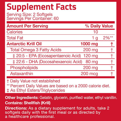Bronson Antarctic Krill Oil 1000 mg with Omega-3s, 120 Softgels | Heavy Metal Tested, with EPA, DHA, Astaxanthin and Phospholipids, Non-GMO, Gluten Free, Soy Free