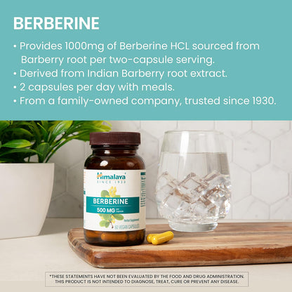 Himalaya Berberine Supplement, Berberine HCL 1000 mg per Serving, Herbal Supplement for Supporting Normal Metabolism, Immune, and Digestive Health - Vegan, Gluten Free, 60 Vegetarian Capsules