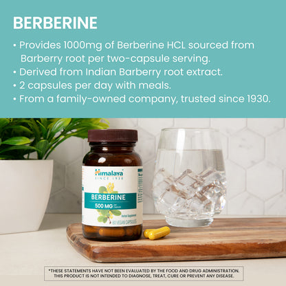 Himalaya Berberine Supplement, Berberine HCL 1000 mg per Serving, Herbal Supplement for Supporting Normal Metabolism, Immune, and Digestive Health - Vegan, Gluten Free, 60 Vegetarian Capsules
