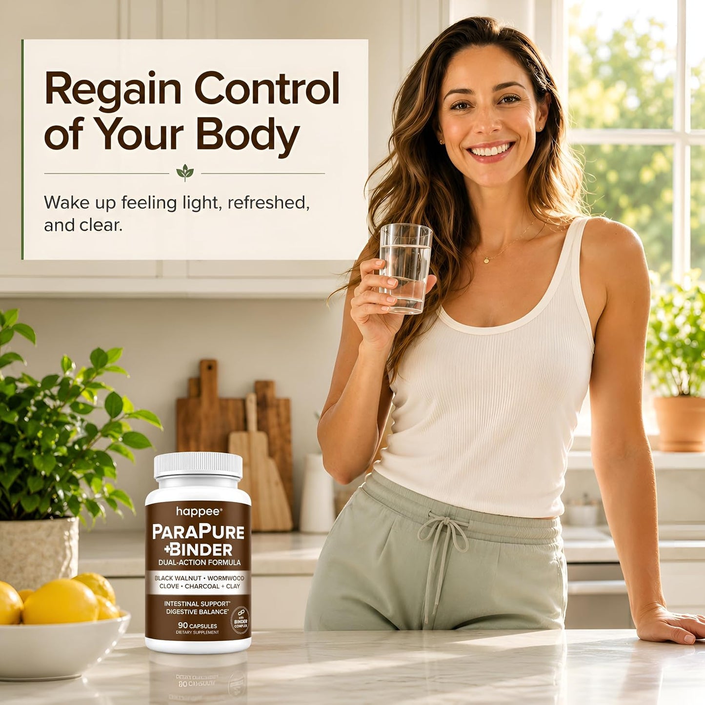 Happee ParaPure Cleanse with Binder for Humans, Intestinal Support, 2-in-1 | Wormwood, Black Walnut, Clove with Charcoal Binder for Digestive Balance (No Stack Needed) 90 Capsules