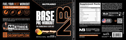 NutraBio Base Pre-Workout Powder 200mg Caffeine, Sustained Energy, Focus, Endurance, Pump, Sugar Free, Clean Preworkout for Men and Women - Beta Alanine, L-Tyrosine, 30 Servings - Lemon Lime