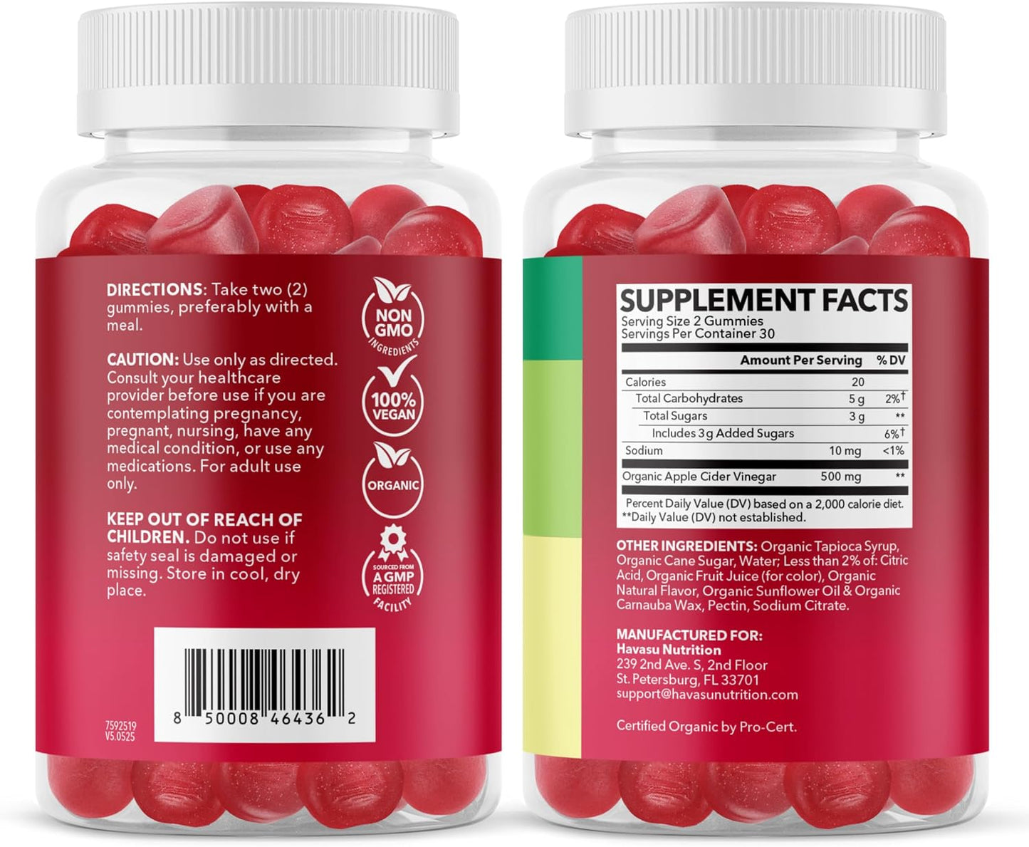 Apple Cider Vinegar Gummies, USDA Organic, Apple Flavor, 1-Month Supply | USDA Organic ACV Gummies for Digestive Health, Metabolism & Gut Support, Vegan, Gluten-Free, No Harsh Taste, 60ct
