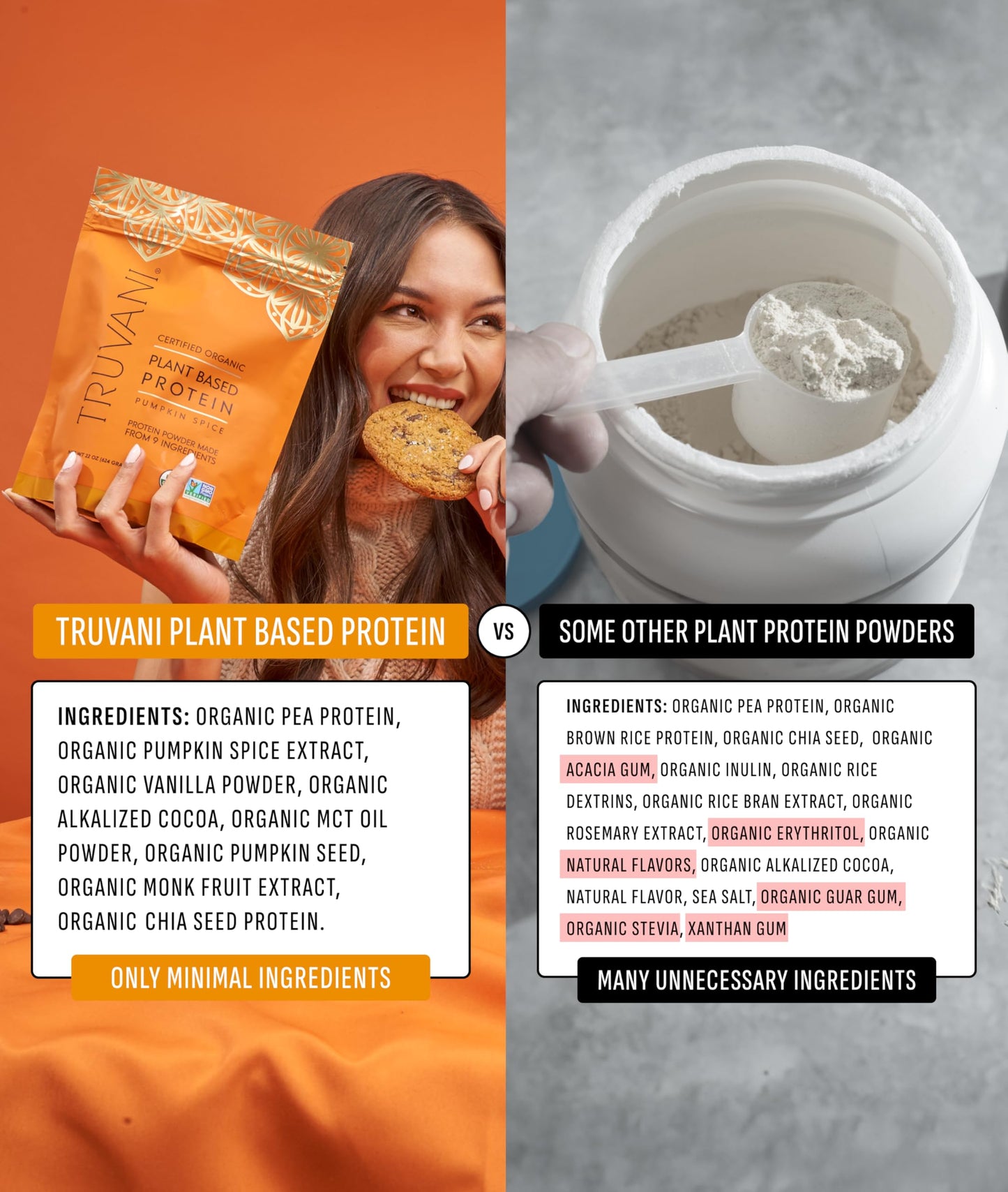 Truvani Organic Plant Based Protein Powder | Vanilla | 18 Servings | Vegan | 20g Pea Protein | Keto | Gluten & Dairy Free | Low Carb | No Added Sugar