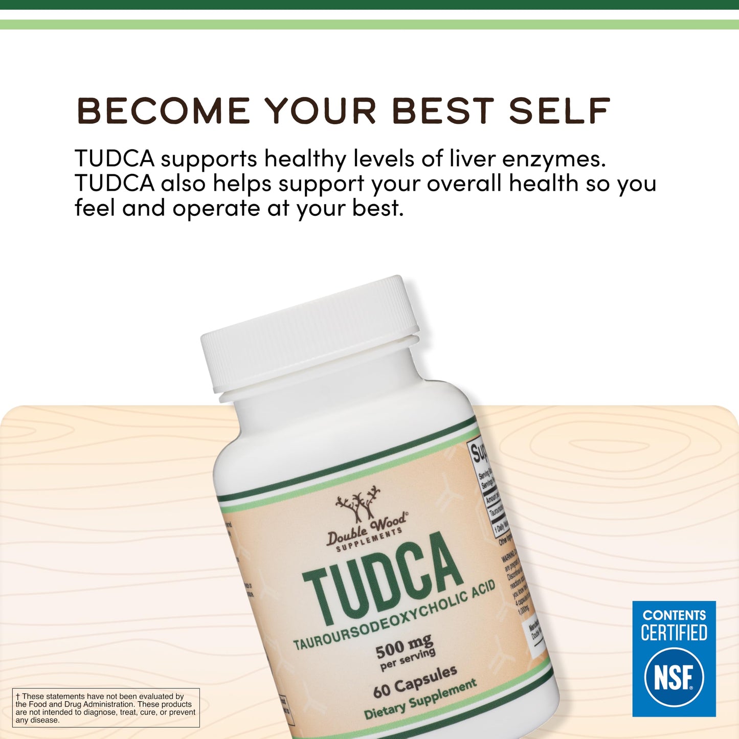 TUDCA Bile Salts Liver Support Supplement, 500mg Servings, Liver and Gallbladder Cleanse Supplement (60 Capsules, 250mg) Genuine Bile Acid TUDCA with Strong Bitter Taste by Double Wood