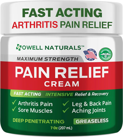 Owell Naturals Deep Penetrating Pain Relief Cream, Maximum Strength Formula for Joints & Muscles, Lower Back, Knees, Hands, Legs, Ankle – Fast Acting Comfort, 7 oz