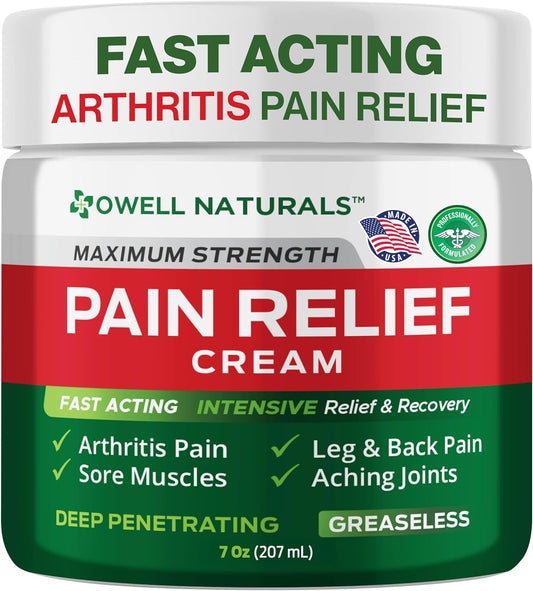 Owell Naturals Deep Penetrating Pain Relief Cream, Maximum Strength Formula for Joints & Muscles, Lower Back, Knees, Hands, Legs, Ankle – Fast Acting Comfort, 7 oz
