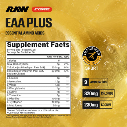 RAW EAA Plus, Amino Acids Powder, Watermelon Grape (30 Servings) - Pre Workout Amino Energy Powder for Advanced Endurance, Recovery & Lean Muscle Growth - BCAA Amino Acids Supplement for Men & Women