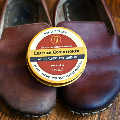 True Grit Tallow Leather Conditioner - Grass-Fed Beef Tallow and Lanolin with Cedar Oil - for Boots, Car Seats, Furniture, Bags, Saddles and Jackets, 4 oz