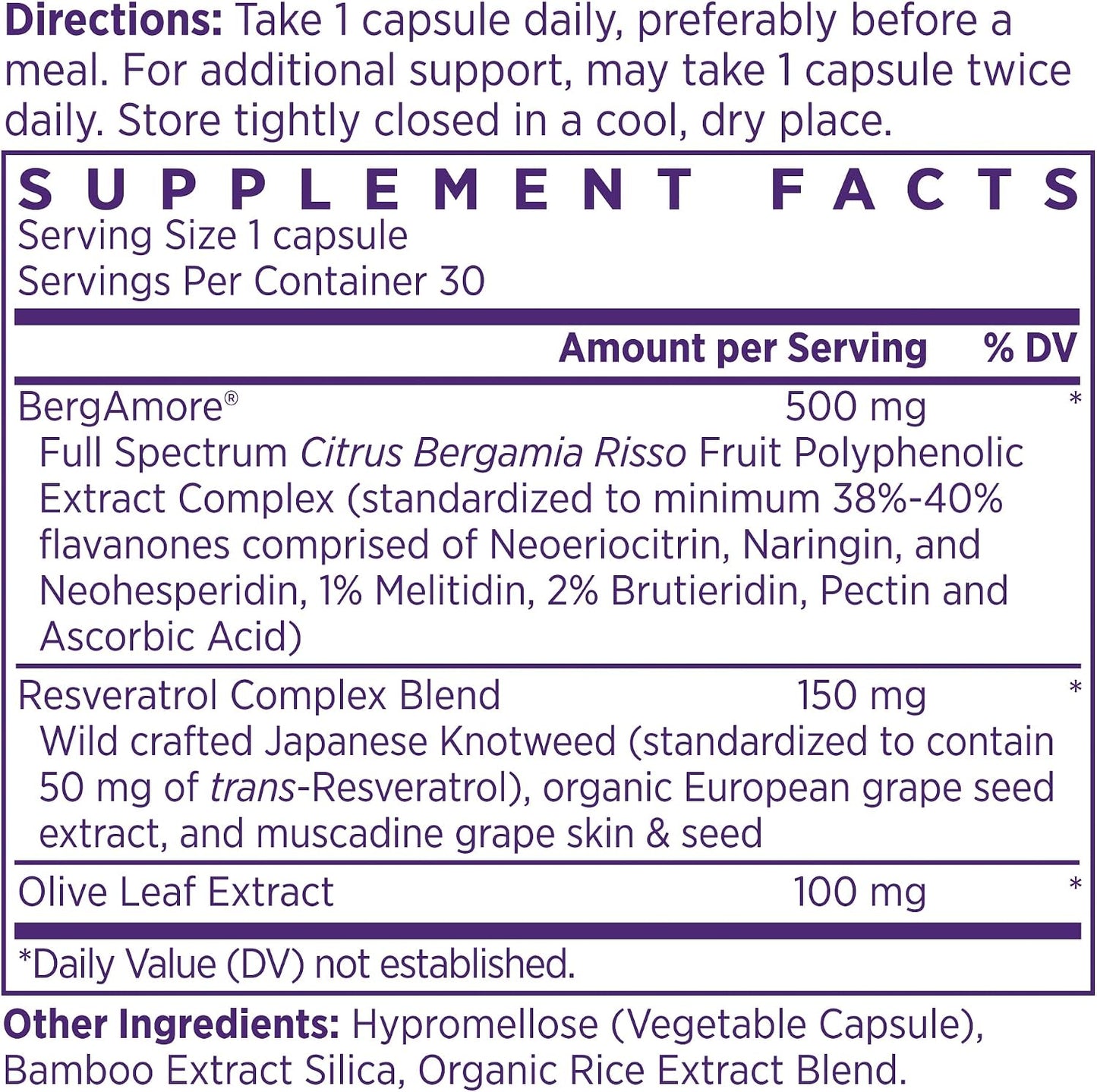 NAOMI Italian Citrus Bergamot 500mg with Resveratrol - Supports Healthy Cholesterol & Triglyceride Levels Already in Normal Range - Patented BergAmore® Extract, 7 Key Polyphenols, 30-Day Supply