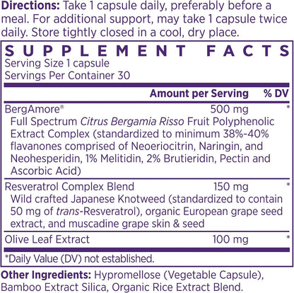 NAOMI Italian Citrus Bergamot 500mg with Resveratrol - Supports Healthy Cholesterol & Triglyceride Levels Already in Normal Range - Patented BergAmore® Extract, 7 Key Polyphenols, 30-Day Supply