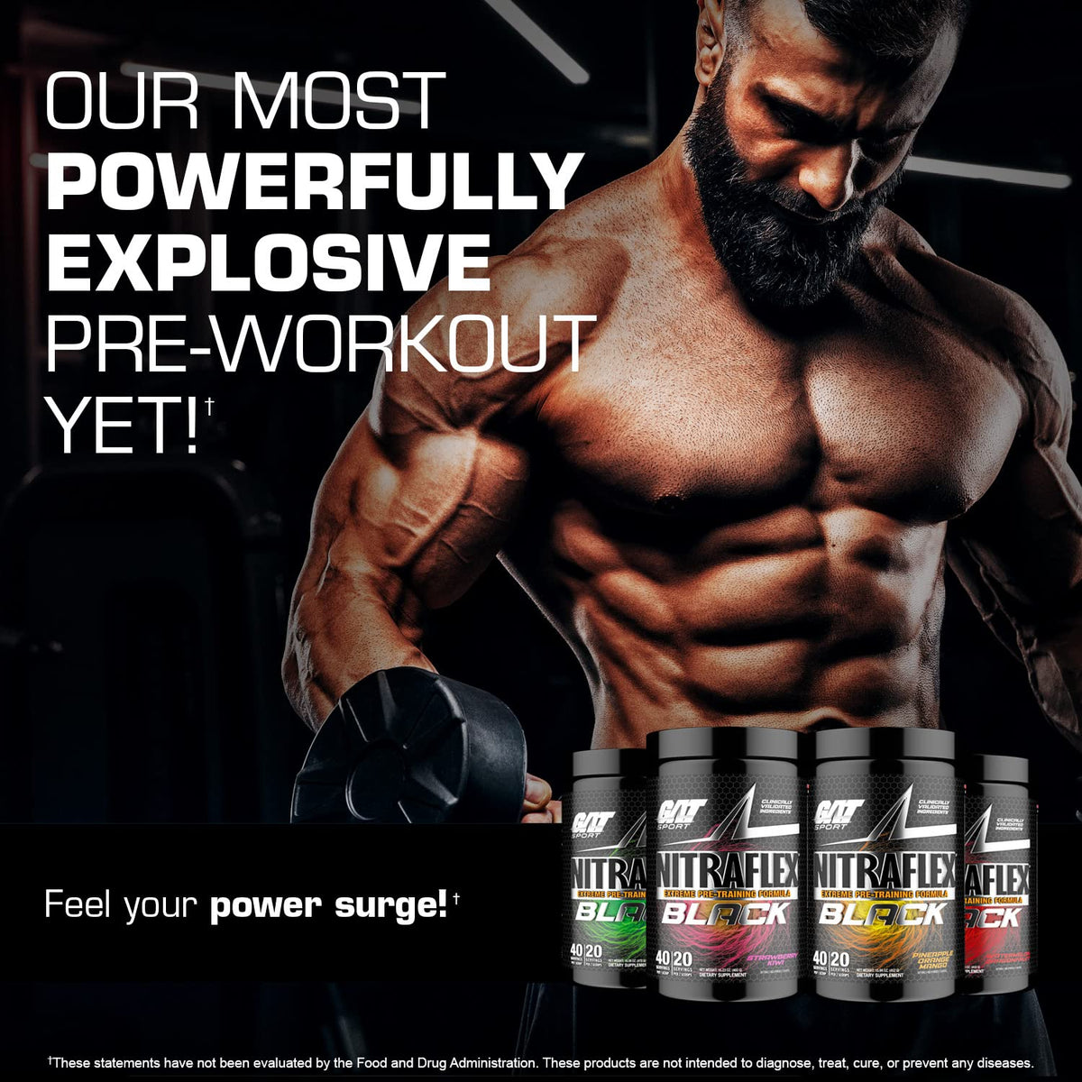 GAT SPORT Nitraflex Black Pre-Workout Powder, Extreme Pre-Training Formula for Men