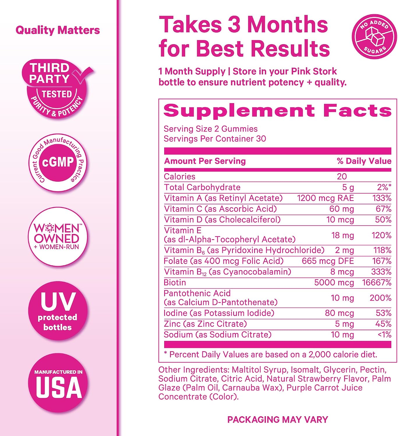 Pink Stork Total Glow Gummies for Women – Hair, Skin & Nails Vitamin with Biotin, Vitamin A, B6, B12, Folate, Zinc & More – Support for Radiant Skin, Strong Nails, and Healthy Hair – 60 Berry Gummies | Hair, Skin & Nails Vitamin with Biotin, Vitamin A, B6