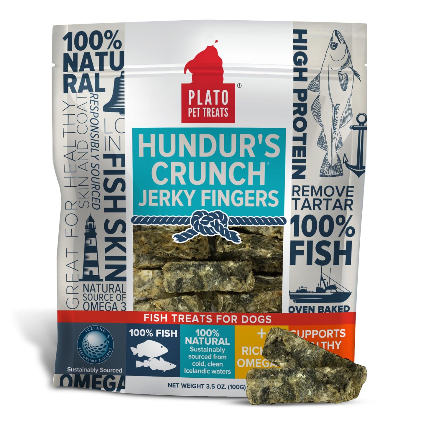 Plato Single Ingredient Wild-Caught Cod Skin Bites Dog Treats, Air-Dried Omega-Rich Skin & Coat Support, 10 oz