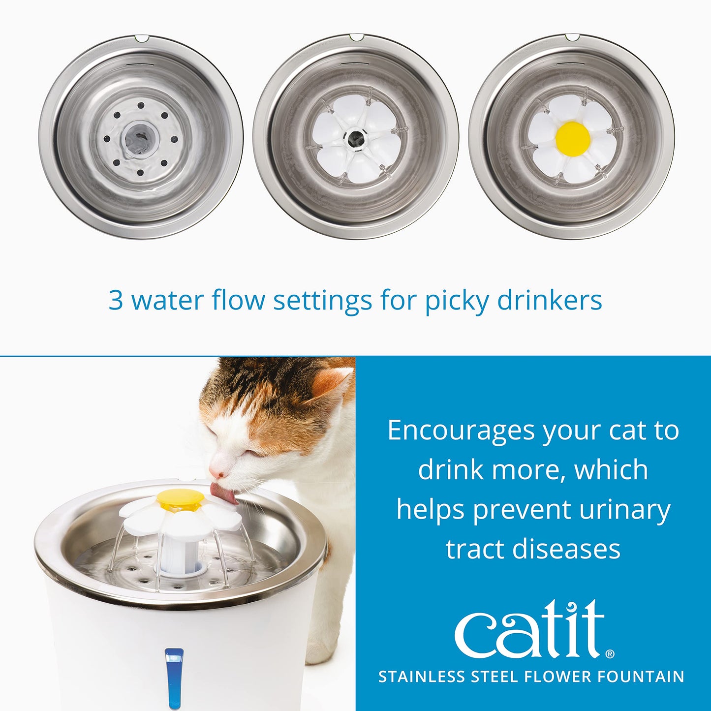 Catit Flower Fountain with Triple Action Filter, Cat Drinking Water Fountain, 3 L, Green | Cat Drinking Water Fountain