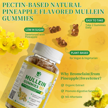 (2 Pack) Mullein Gummies for Lung Cleanse & Lymphatic Drainage* -120 Count | Extra Strength Mullein Leaf Extract w/Quercetin, Elderberry & Marshmallow for Respiratory & Immunity - for Women & Men-Vegan