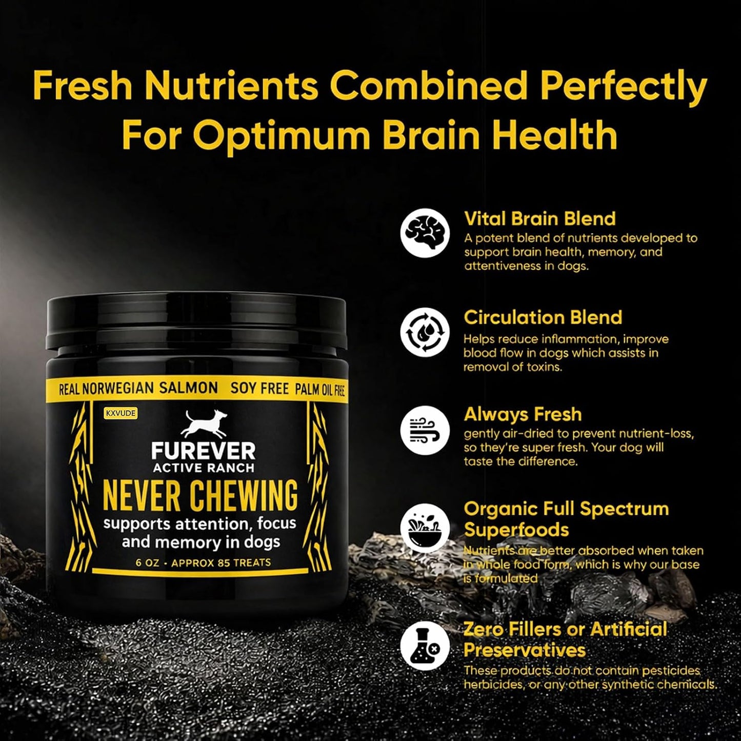 Furever Active Pet Neuro Chewing, Formulated with Organic Carrots, Celery, Lemon, Beets, Support Brain Health in Dogs, Overall Cognitive Performance, Memory and Alertness | 6oz, 85 Chews (1)