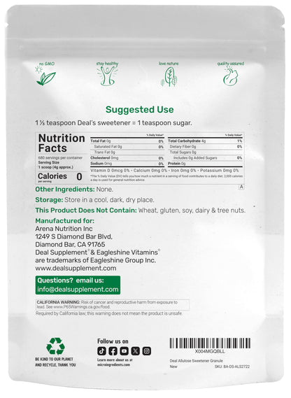 Allulose Sweetener 6 Pounds – Natural Sugar Substitutes, No Aftertaste – Keto Friendly, Vegan, Zero Net Carb, Zero Calorie – Great for Cooking & Baking