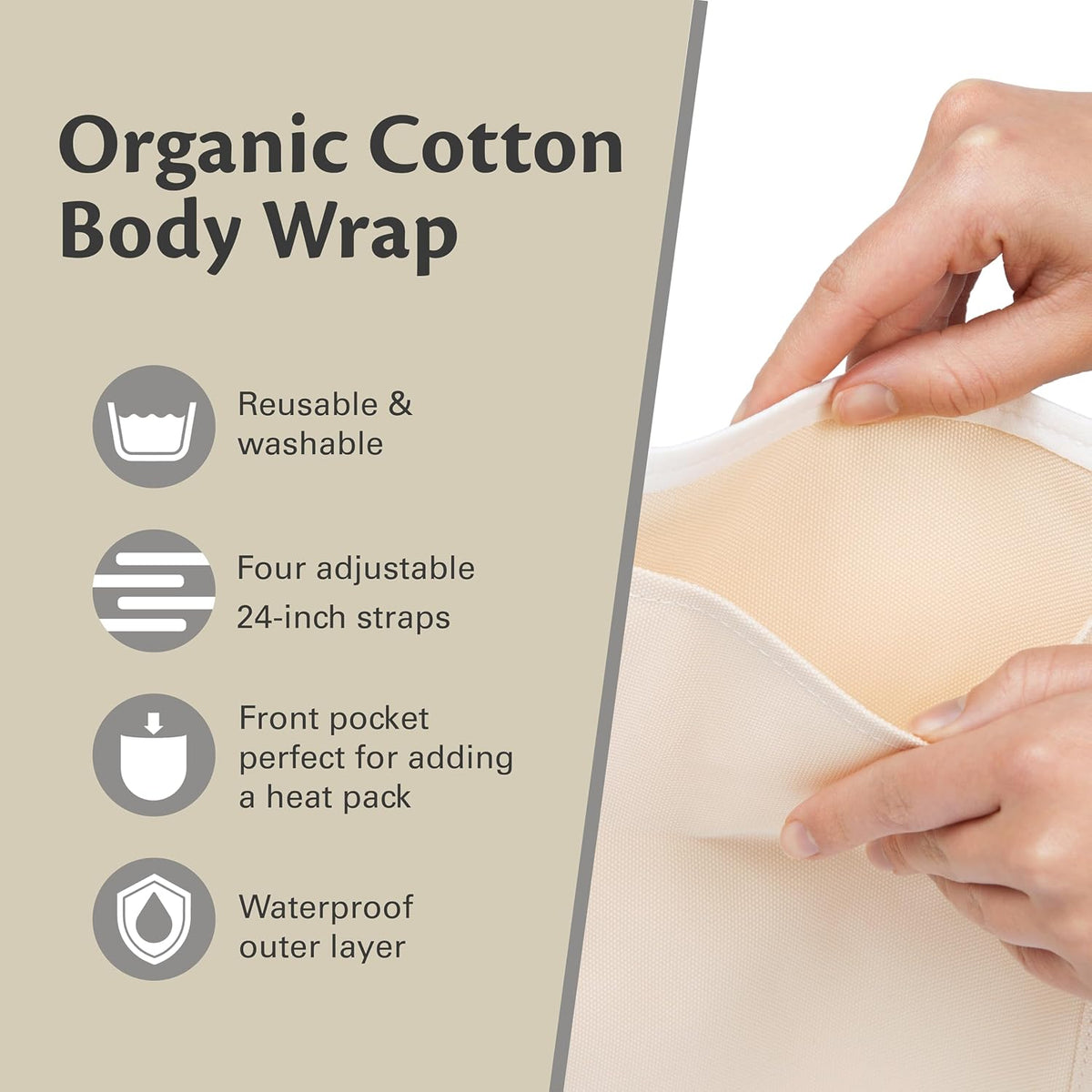 Organic Cotton Castor Oil Wrap - Reusable, Adjustable, Detox Pack by M3