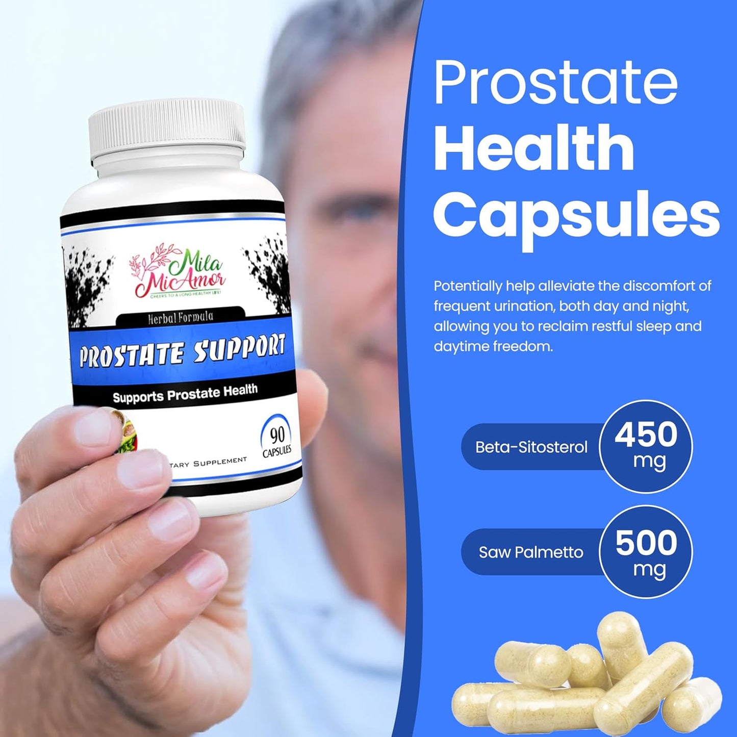 Prostate Support Supplement for Men | Saw Palmetto, Beta-Sitosterol, Reishi & Nettle | Supports Urinary Flow, Complete Bladder Emptying & Restful Sleep – 90 Capsules | Herbal Formula