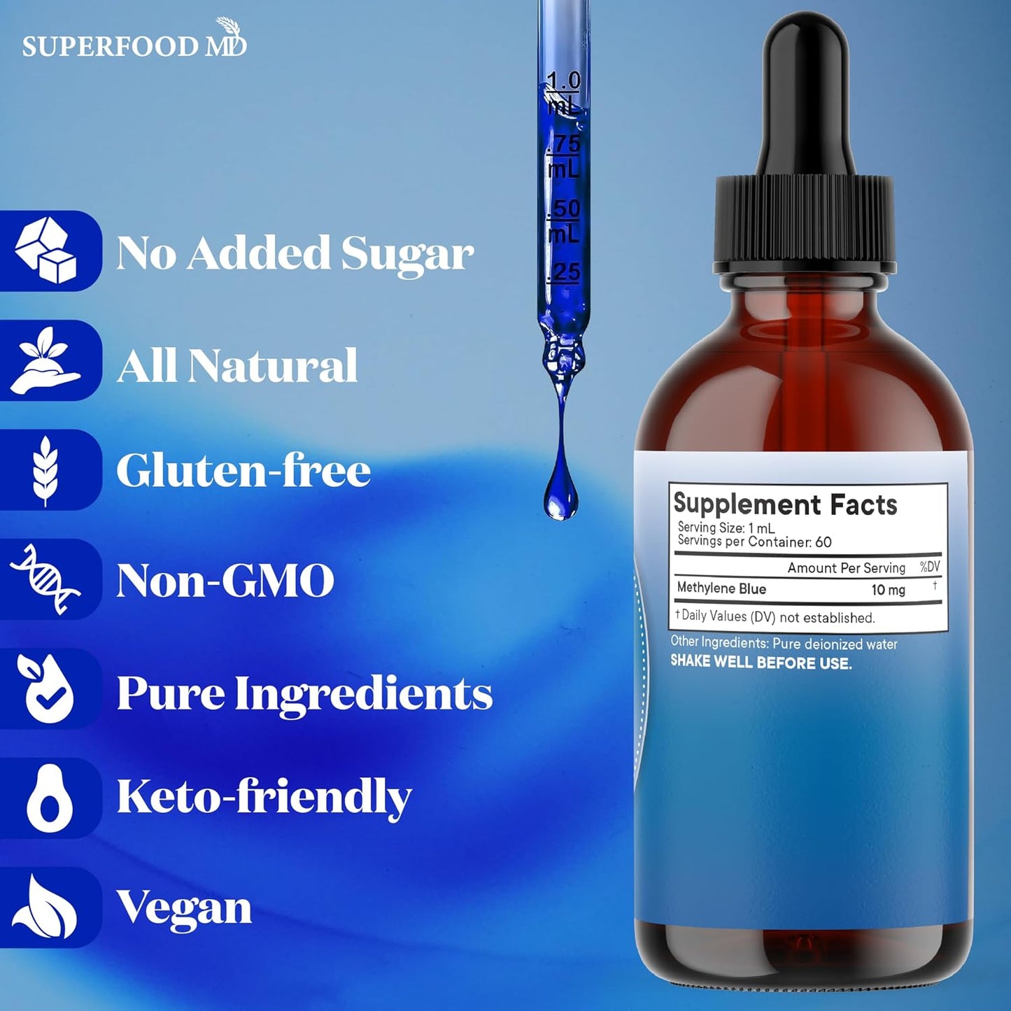Methylene Blue Pharmaceutical Grade 8 oz – Pharmaceutical Grade 1% Solution, 3rd Party Tested, Brain Health Supplement for Humans High Cognitive Support – Formaldehyde-Free Formula