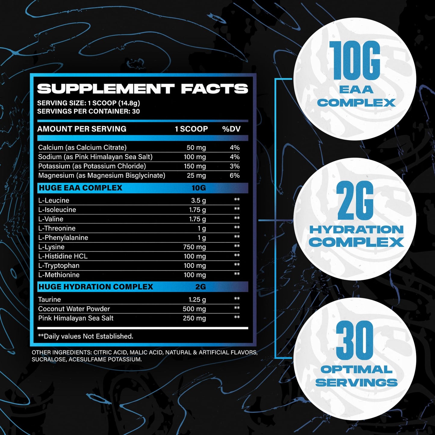 Huge EAA + Hydration, Essential Amino Acids Powder, EAAs & BCAAs, Intra & Post Workout Recovery Powder, Muscle Growth, Recovery & Performance, 10g EAAs & Electrolytes, Kiwi Blueberry, 30 Servings
