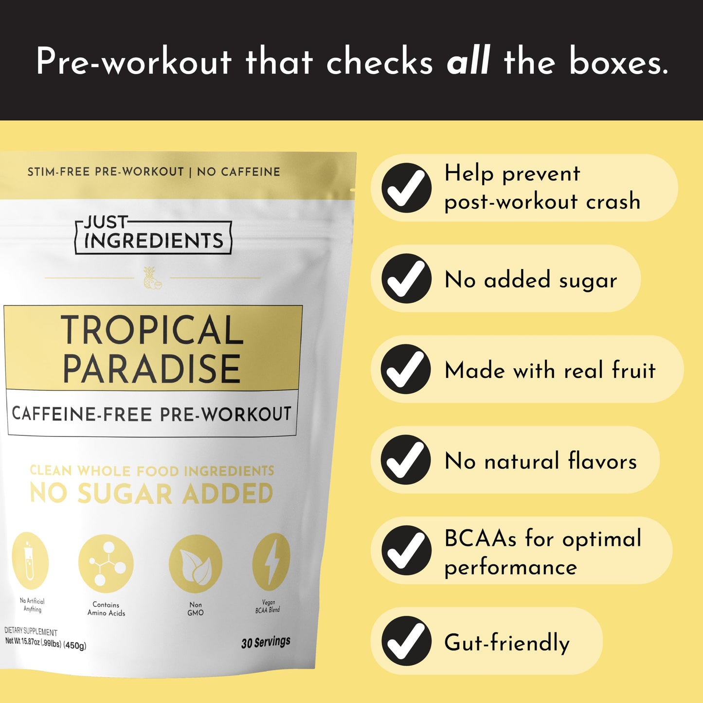 JUST INGREDIENTS Pre-Workout Raspberry Lemonade - Natural, Gluten-Free, No Artificial Sweeteners - 30 Servings, 150mg Caffeine