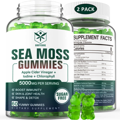 Sugar-Free Sea Moss Iodine Gummies 5000mg, Extra Strength Irish Moss Gel Supplement