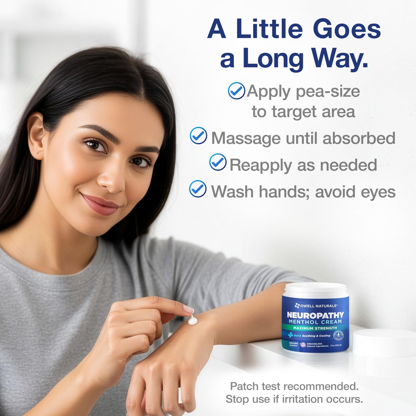 Owell Naturals Neuropathy Cream Extra Strength – Fast Absorbing Cooling for Leg, Feet & Hands – Advanced Soothing Formula with Aloe Vera, Arnica, MSM & Vitamin B6 – Made in USA, 2 fl oz