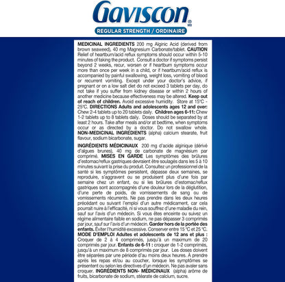 Gaviscon Regular Strength Fruit Antacid 100 Tablets