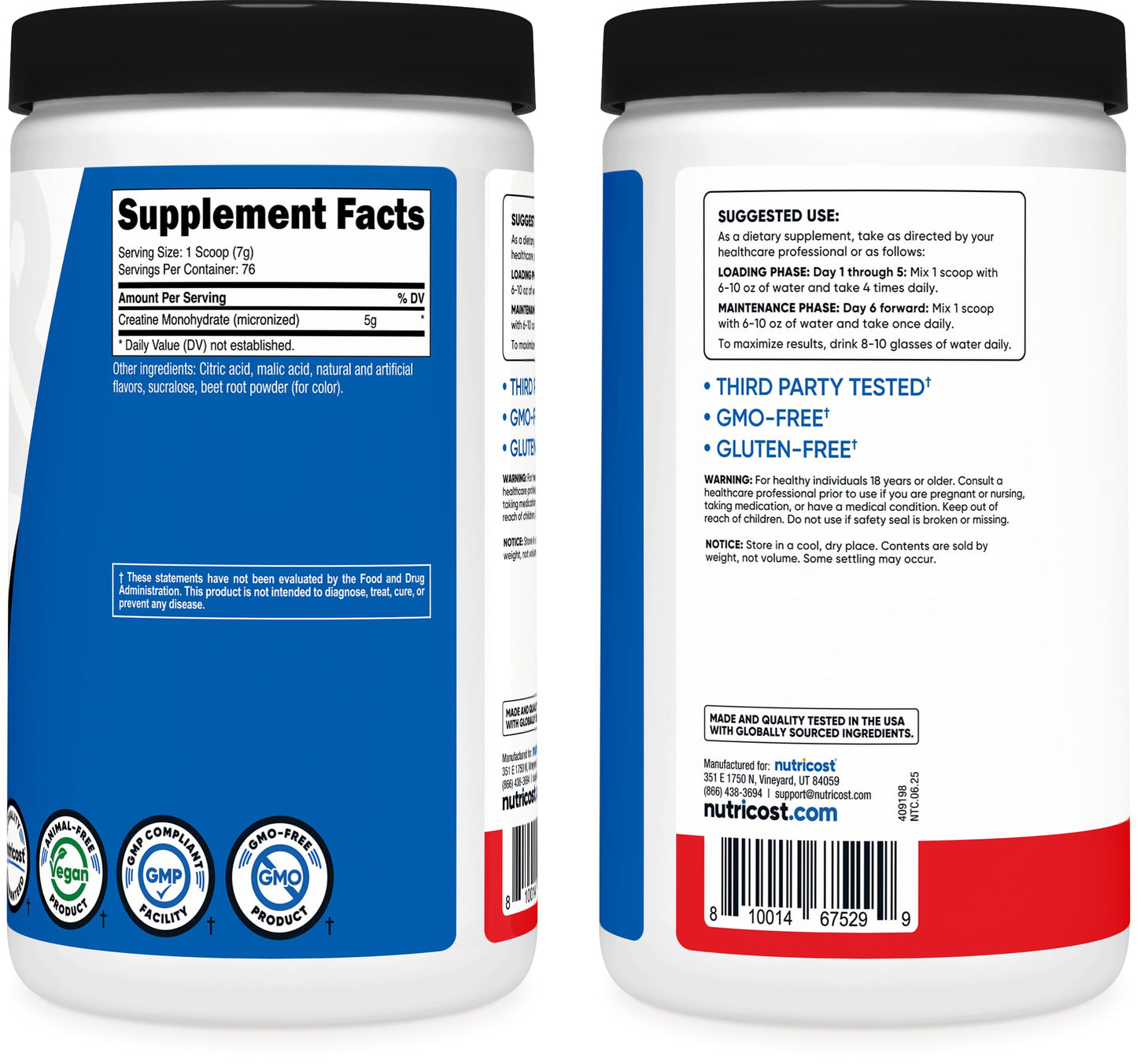Nutricost Creatine Monohydrate Micronized Powder 500G, 5000mg Per Serv (5g) - 100 Servings, 17.9 Oz