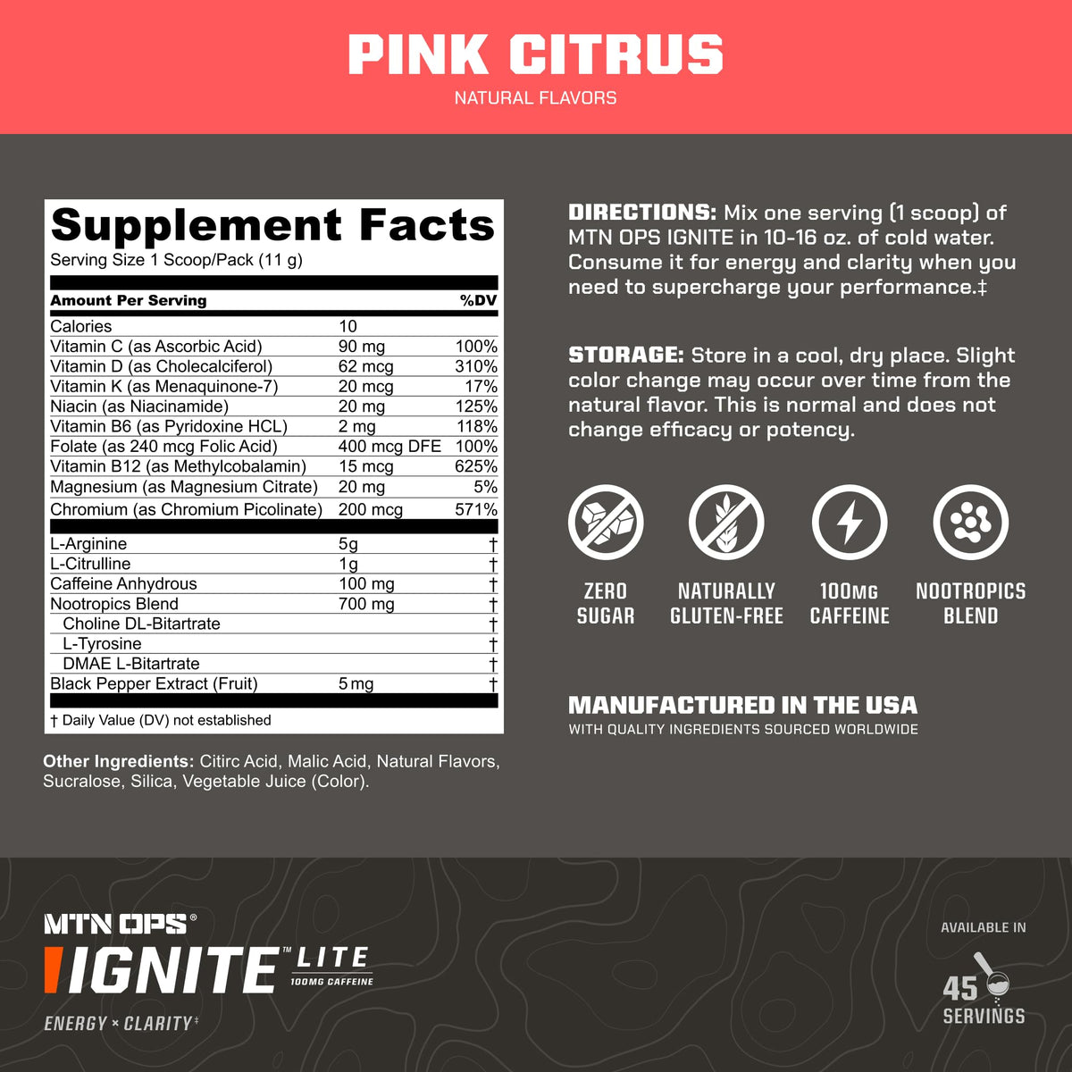 MTN OPS Ignite Energy Powder, Zero Sugar, Tiger's Blood