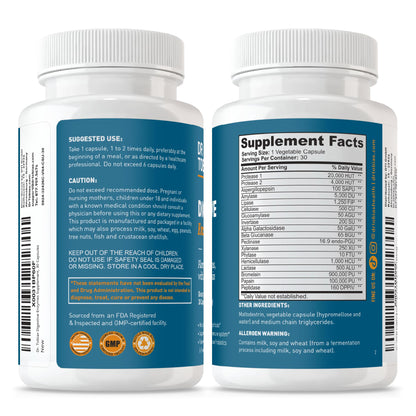 Dr. Tobias Digestive Enzymes 18-Enzyme Blend 60 Caps | Digestive Support | Take at Meal-Time | Enzymes for Digestion | Amylase + Lipase + Lactase | Digest Proteins, Fats, Carbs & Dairy | 30 Servings