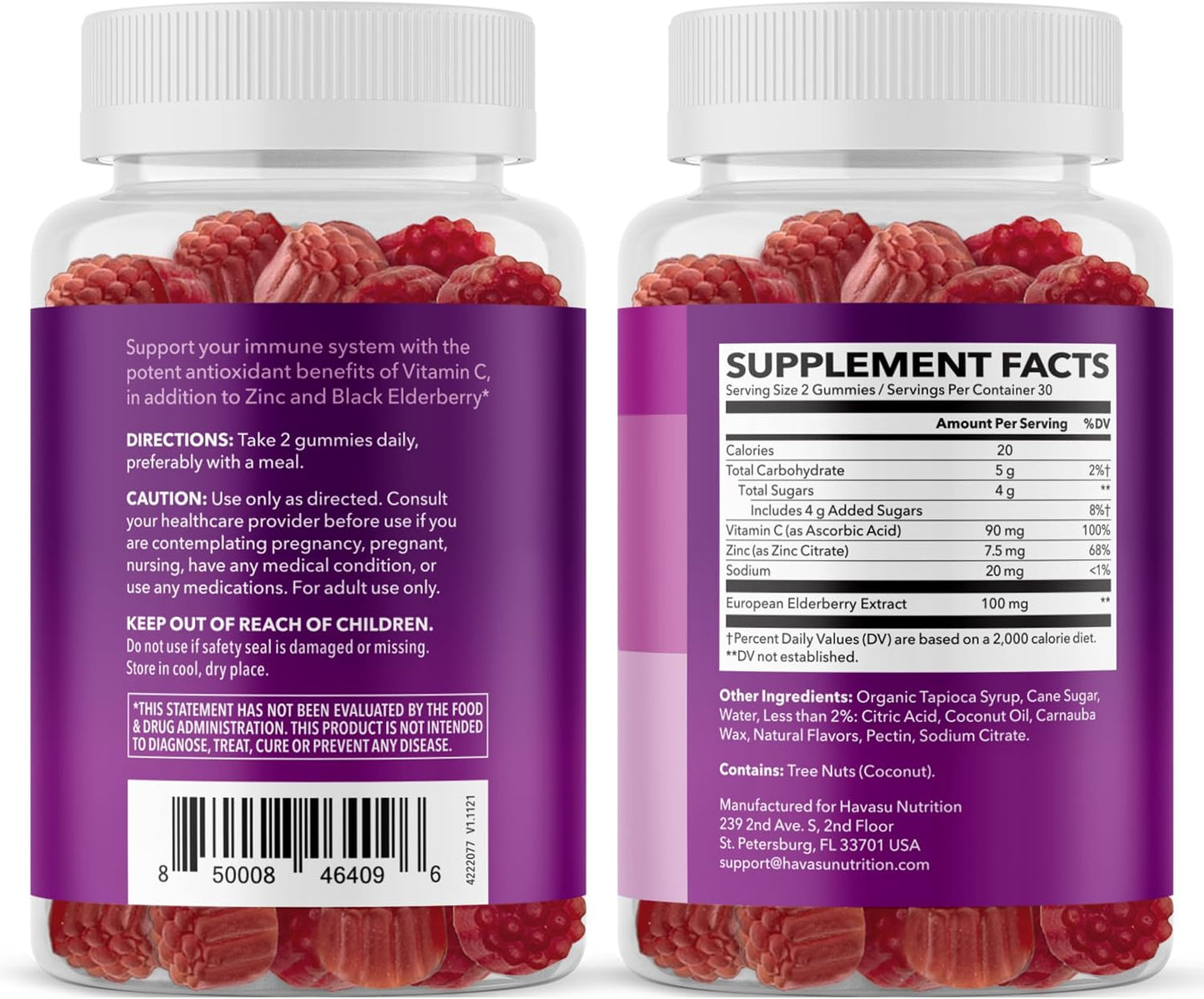 Sambucus Elderberry Gummies with Vitamin C & Zinc, Berry, 30 Servings | Vegan, Non-GMO, Gluten Free Elderberry Gummies, 100mg Extract Per Serving for Immune Support and Wellness Defense, 60 Count
