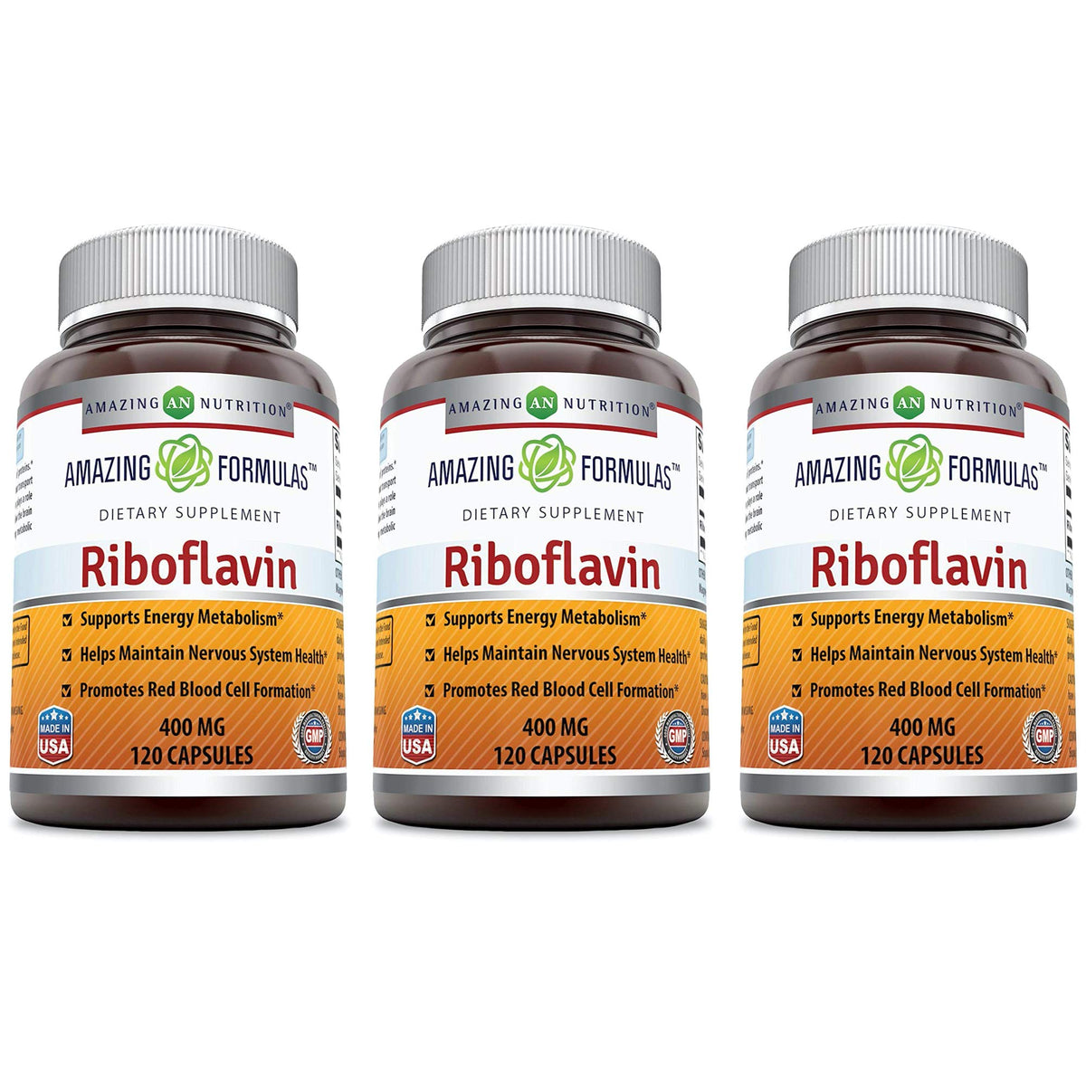 Amazing Formulas Riboflavin 400 mg Capsules | Vitamin B2 Supplement | Non-GMO | Gluten Free | Made in USA (240 Count)