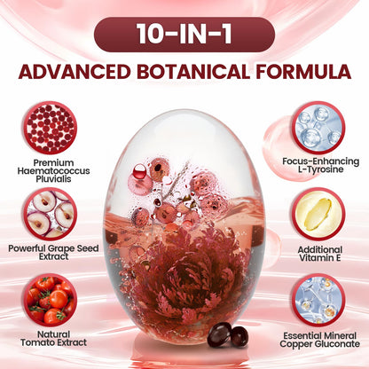 10 in 1 Astaxanthin 12mg Supplements, 4 Month Supply, Astaxantina Antioxidant from Fresh Haematococcus Pluvialis, Contains Lycopene, Grape Seed, Vitamin E, & More Supports Eye, Joints, Skin Health